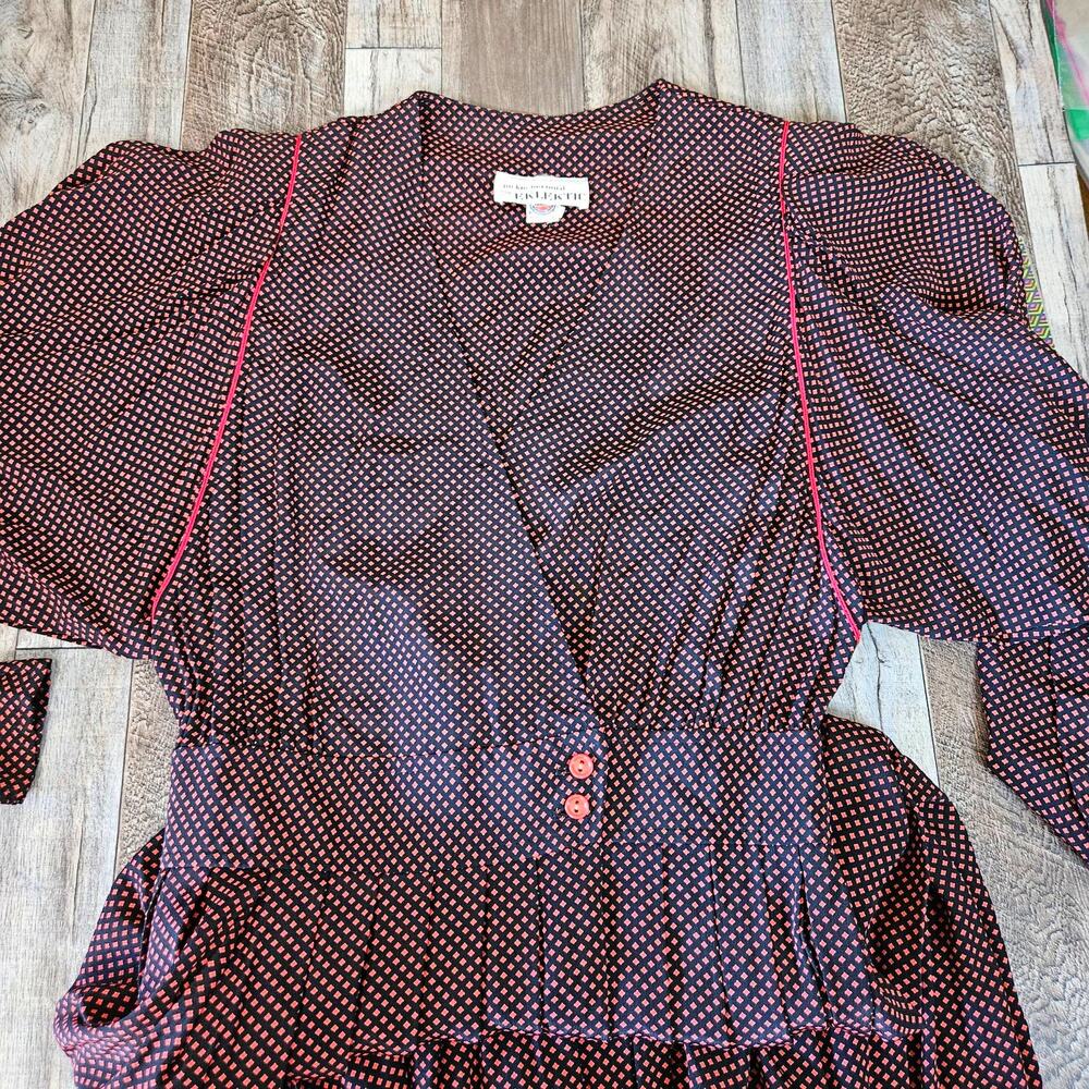 Vintage 70s 80s Maxi Dress 10 Jackie Bernard Eklektic Long Sleeves Mod Twee USA